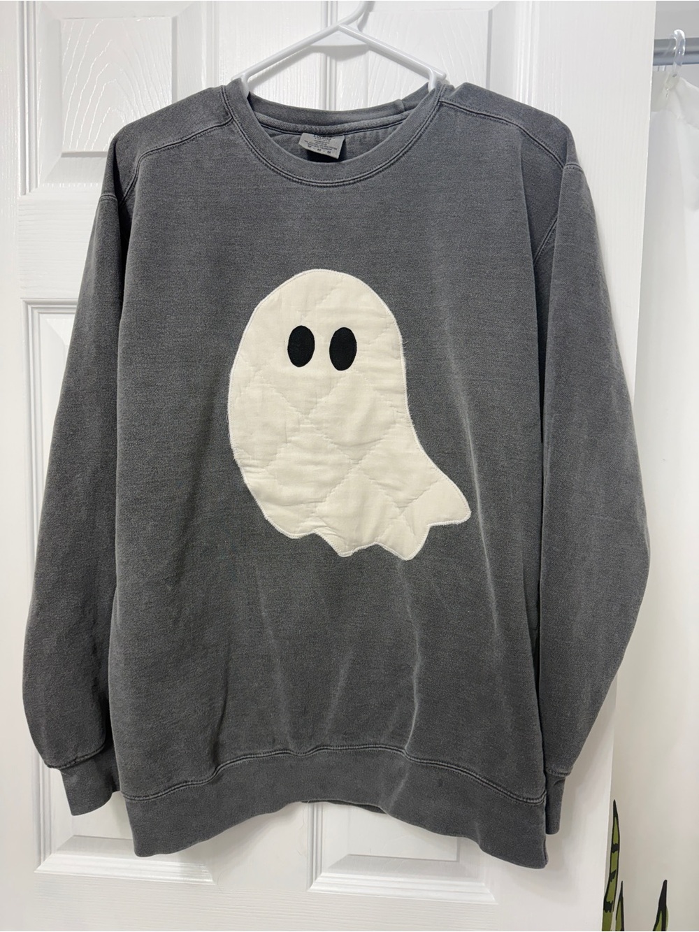 Comfort Colors Gray Crewneck Sweatshirt with White Ghost Patch